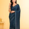 Georgette Swarovski Crystal Saree (Blue)