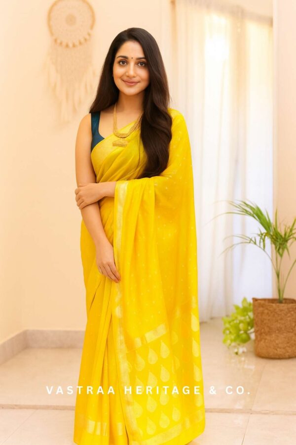 Soft Litchi Silk Saree (Yellow)