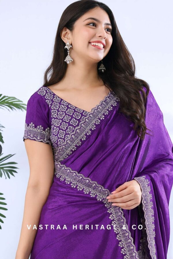 Georgette Embroidery Work  Saree (Purple)