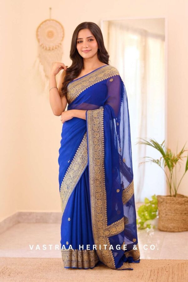 Soft Linen Slab Saree (Blue)