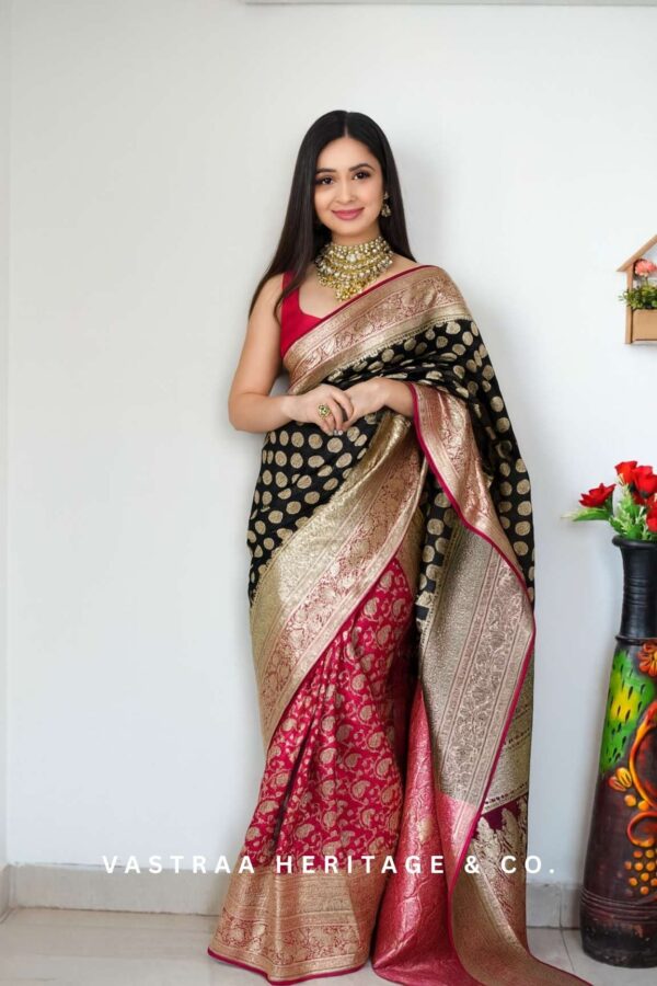 Ready To Wear Cotton Silk Saree (Black/Pink)